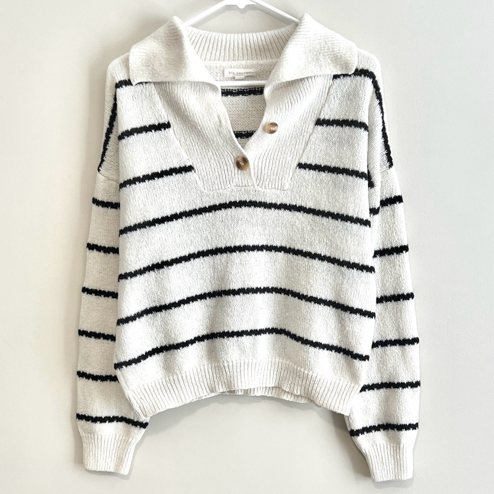 Blu Pepper Striped Collared Sweater